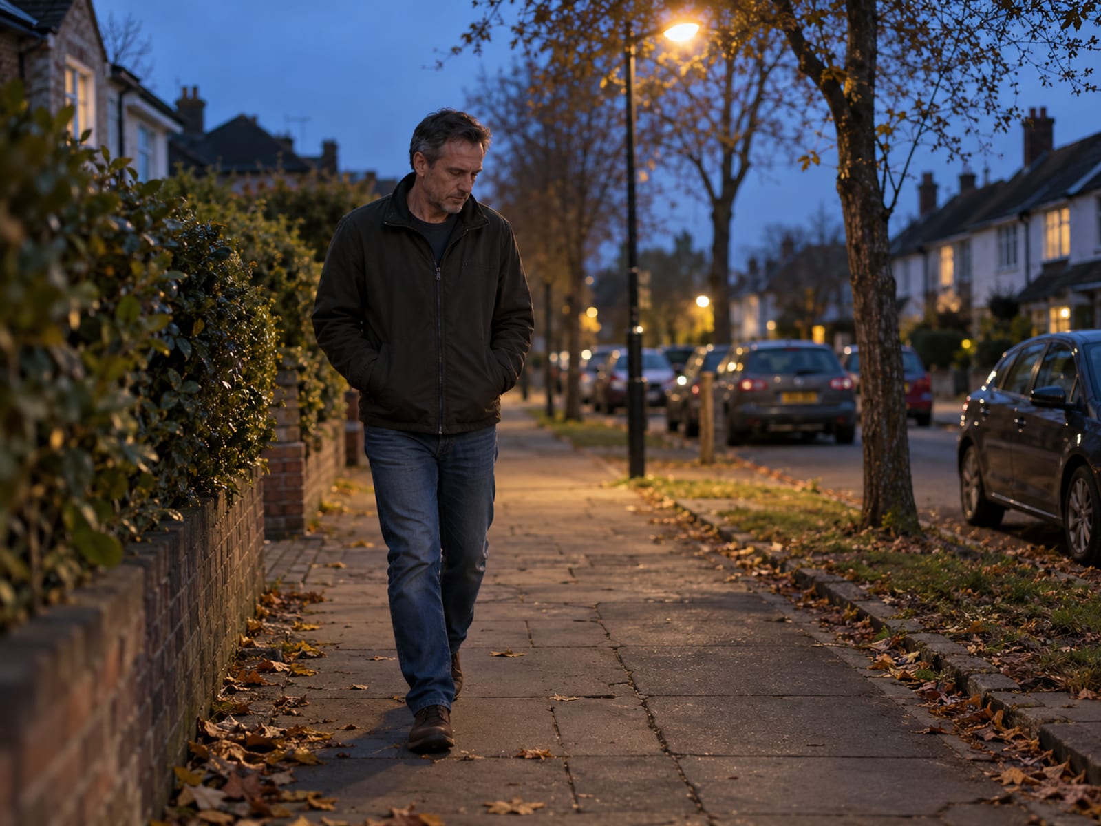 A man taking a short walk to cool off before talking again